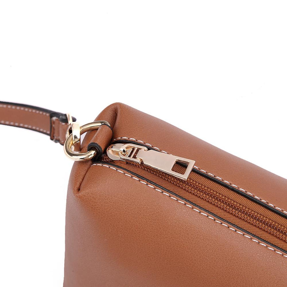 Studded topstitching faux leather 2-in-1 bag in Tan