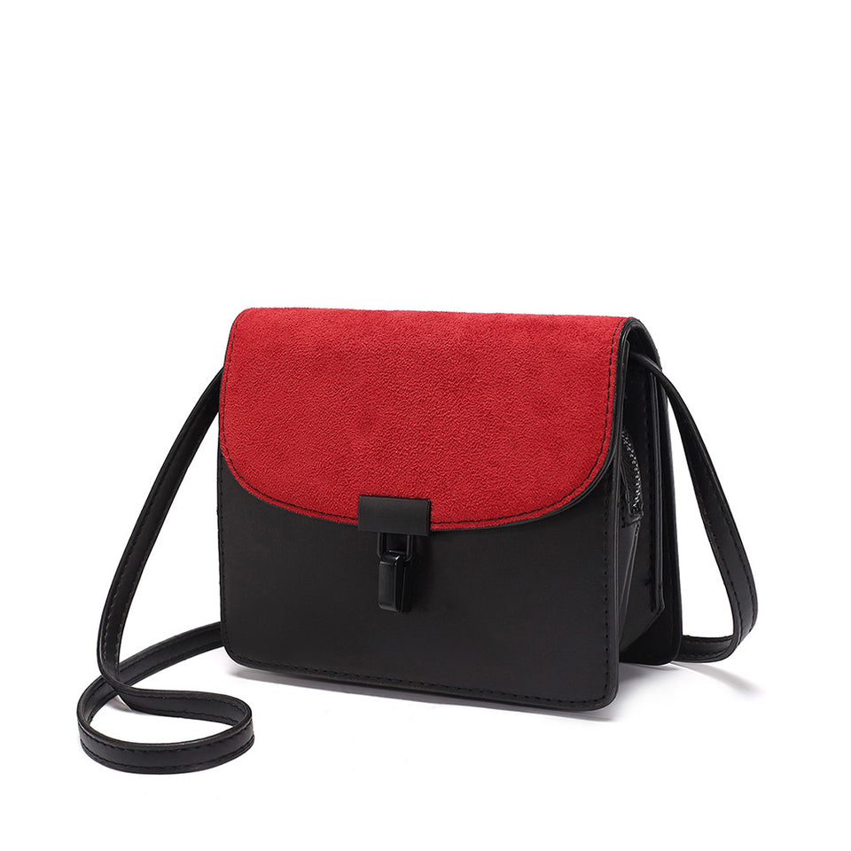 Colourblock faux suede leather crossbody bag in Red