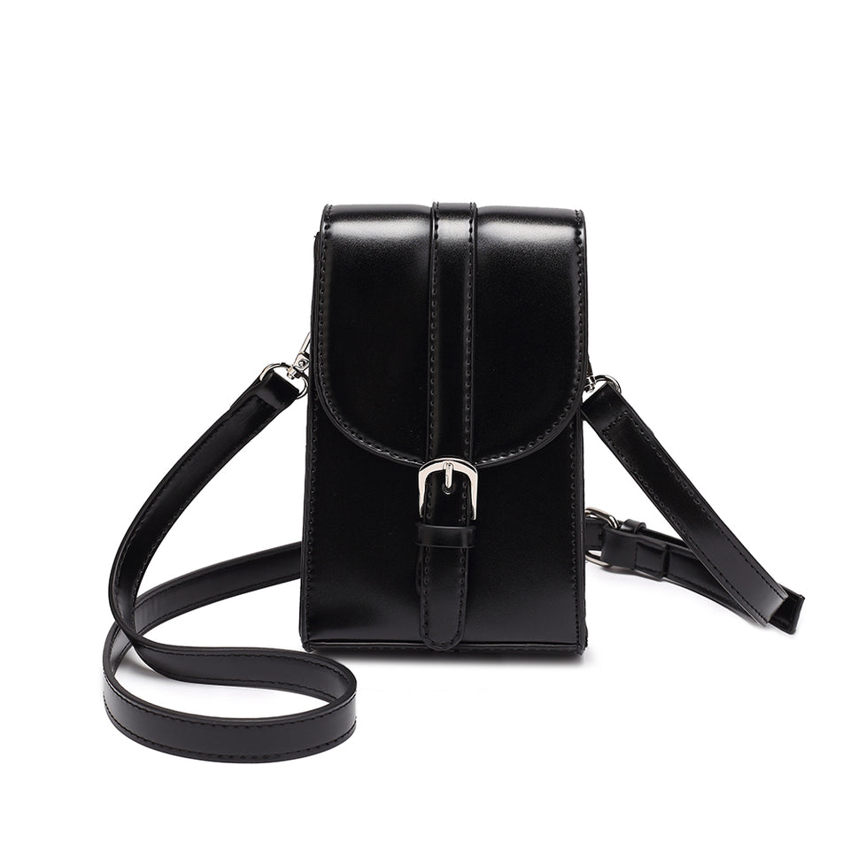 Mini faux leather crossbody bag in Black