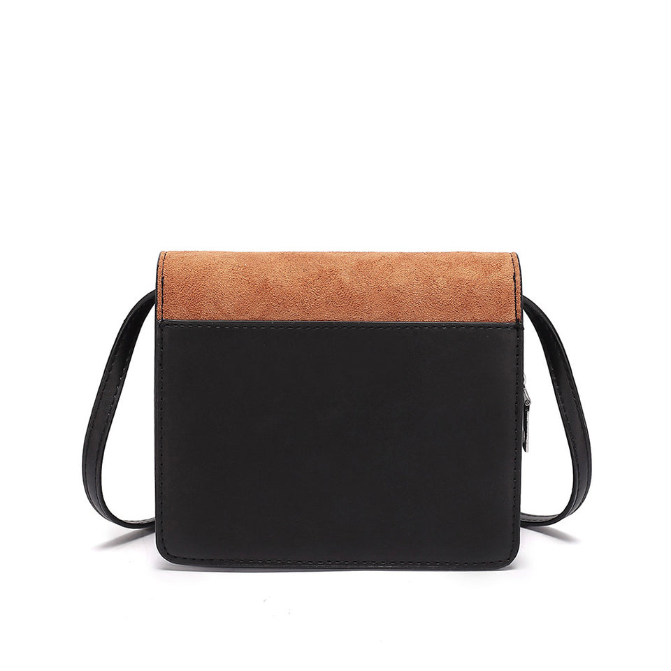 Colourblock faux suede leather crossbody bag in Brown