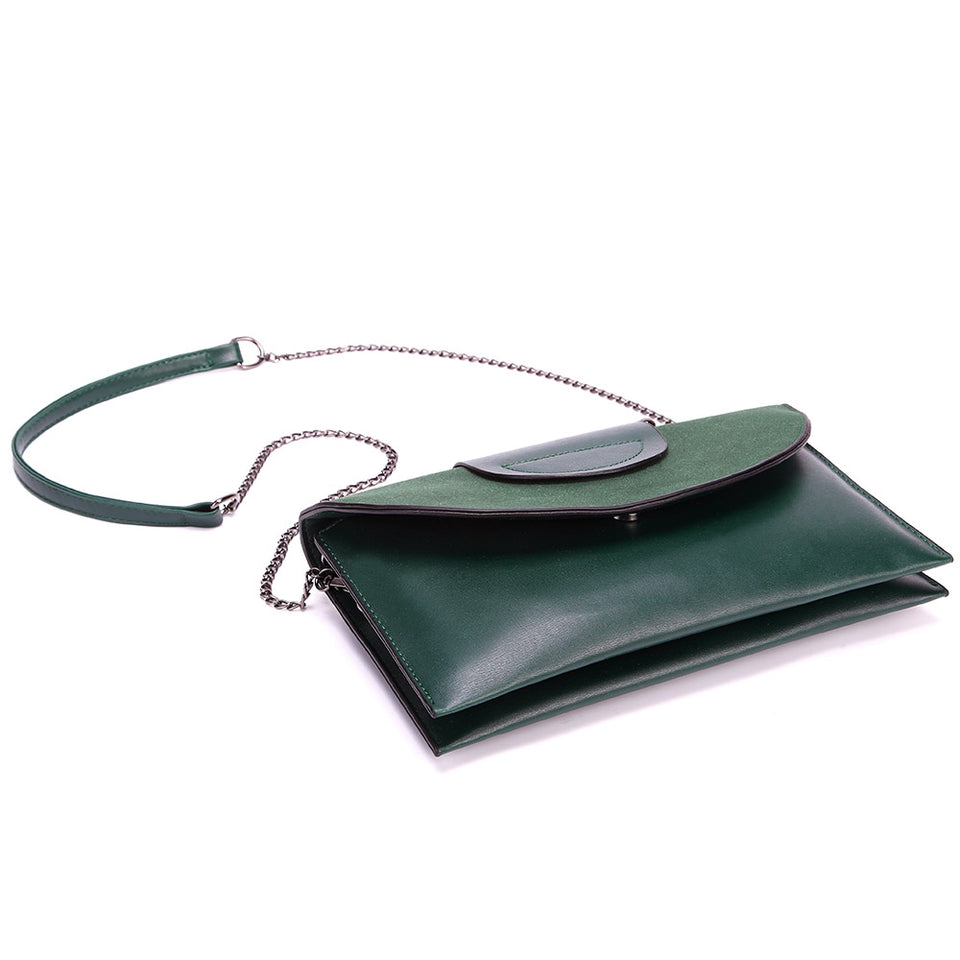 Layered flap faux leather crossbody clutch in Black