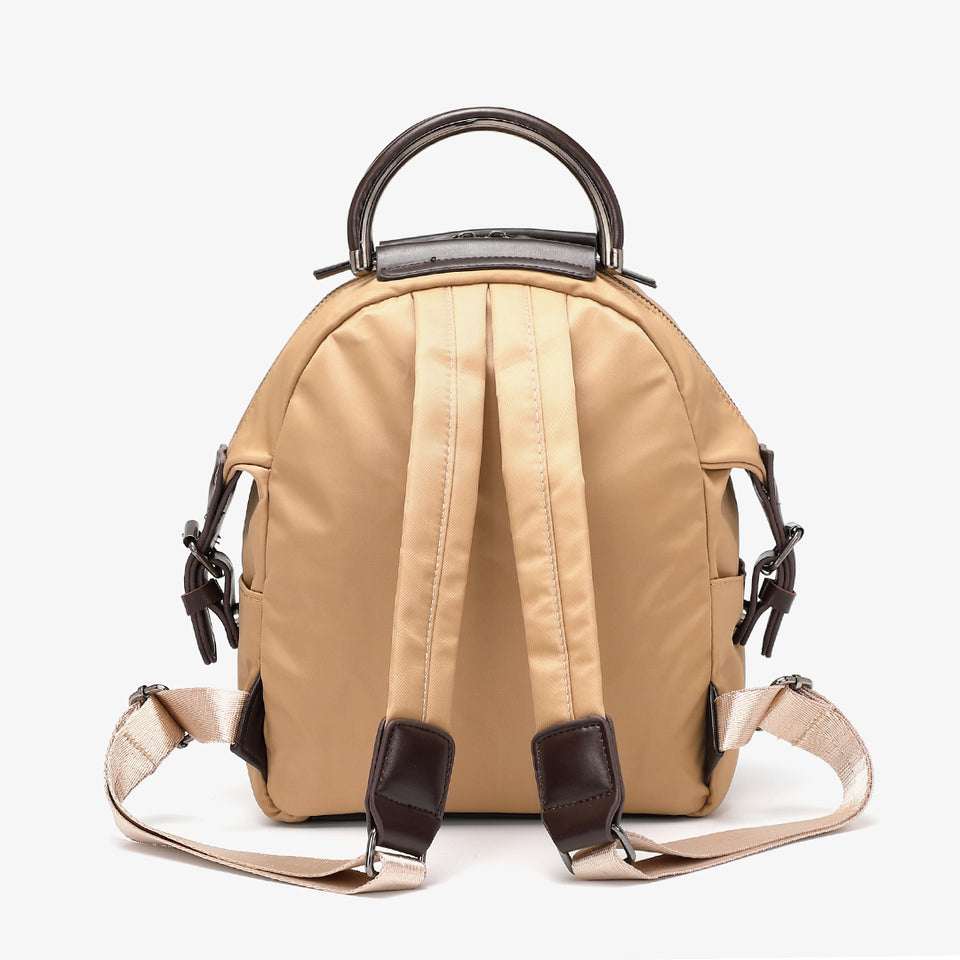 PU leather trim nylon backpack in khaki