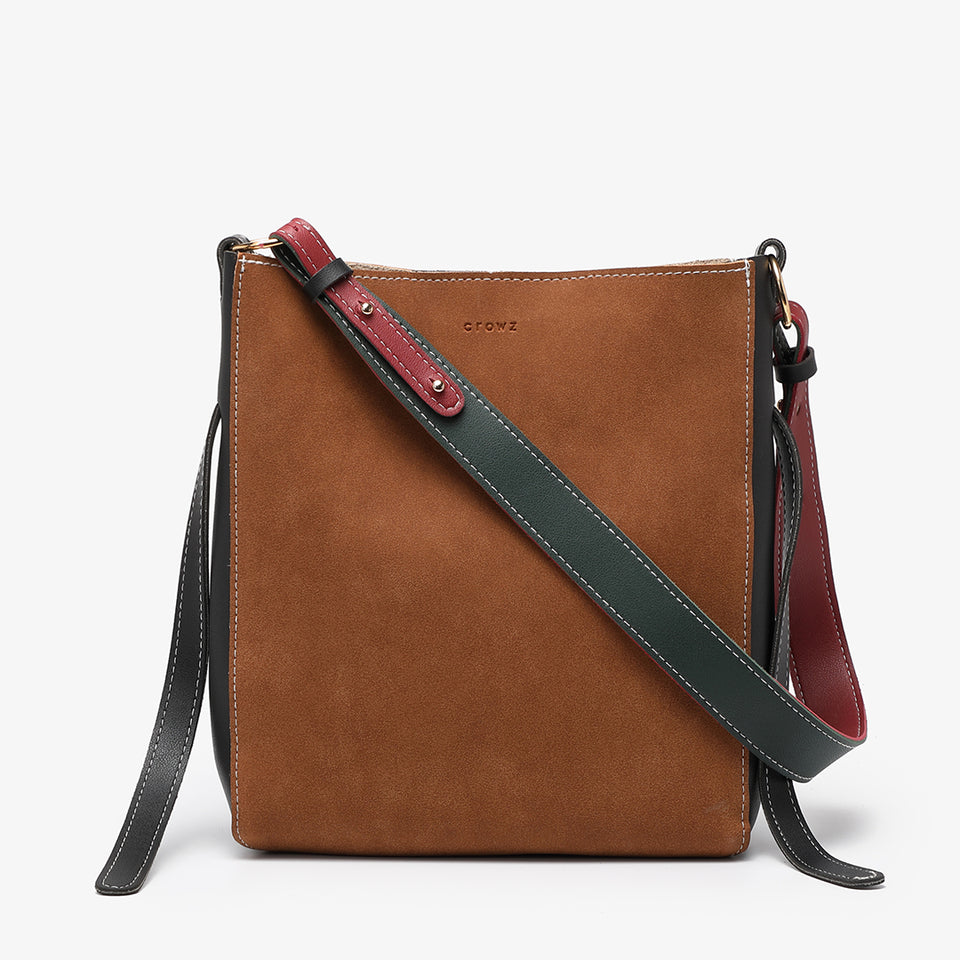 Colourblock sanded PU leather 2-in-1 crossbody bag in brown