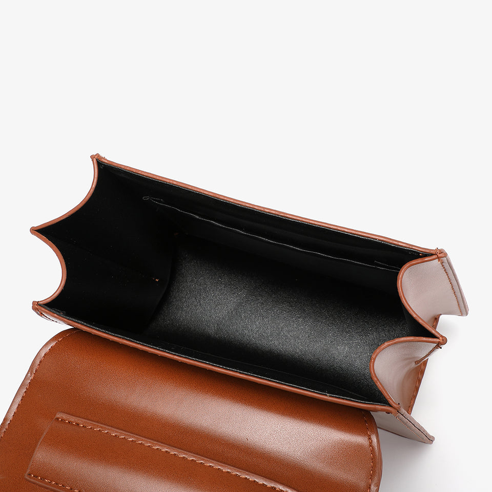 Top handle boxy PU leather crossbody bag in burgundy