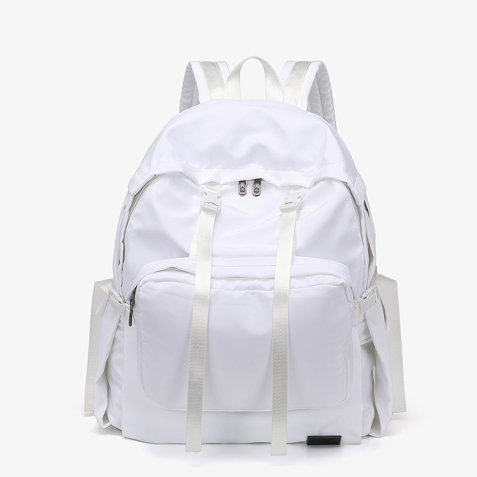 Buckle clip strapped nylon backpack in white